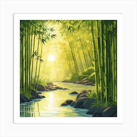 A Stream In A Bamboo Forest At Sun Rise Square Composition 198 Art Print