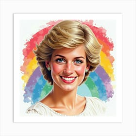 Princess Diana’S Beaming Face, Watercolor And Rainbow Backdrop 1 Art Print