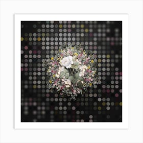 Vintage White Misty Rose Flower Wreath on Dot Bokeh Pattern n.0200 Art Print