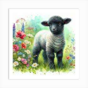 Black, Grey White Lamb Art Print