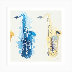 Watercolor Saxophones 2 Art Print