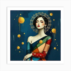 Woman in geometric dress #3 Art Print