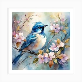 Blue Bird In Blossom 1 Art Print