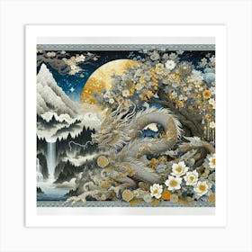 Oriental dragon king of the waterfall Art Print