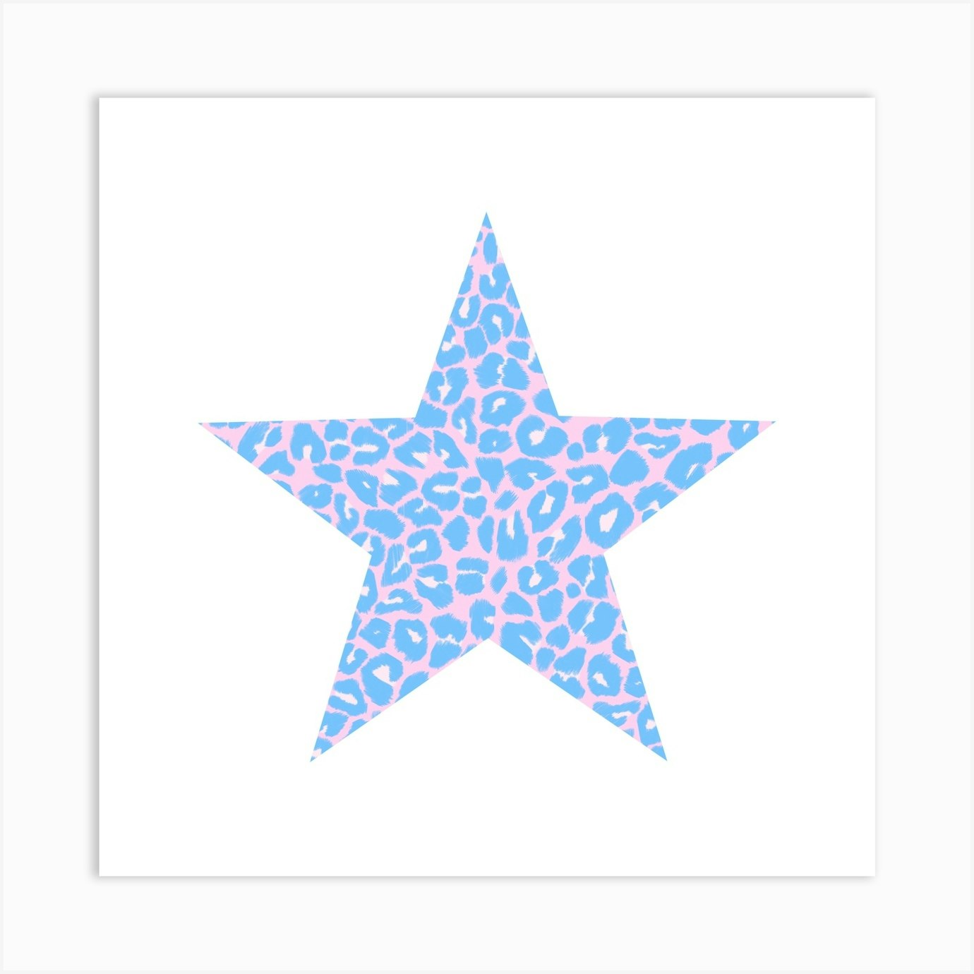 Blue and Pink Leopard Print Star Art Print by OneThreeSix