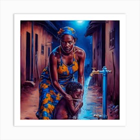 Woman Washing A Child Art Print