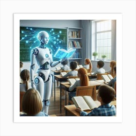 Robot Teacher In Classroom 1 Art Print