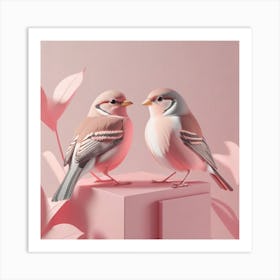 Firefly A Modern Illustration Of 2 Beautiful Sparrows Together In Neutral Colors Of Taupe, Gray, Tan (65) Art Print