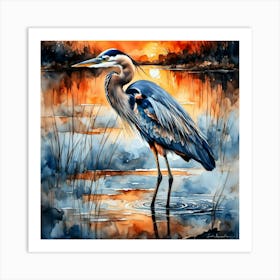 Blue Heron At Sunset Art Print