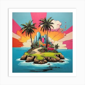 Pop Art graffiti Island with palm tree Art Print