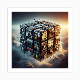 A Rubik S Magic Cube Made Of Analog Stereo Equipment, Digital Art 3 Art Print