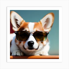 Corgi In Sunglasses 42 Art Print