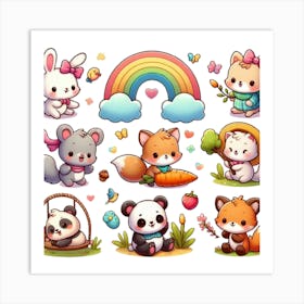 Kawaii Animals 1 Art Print