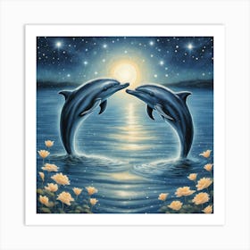 Dolphins At Night 2 Art Print