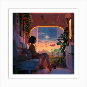 Girl Looking Out Of A Window 1 Art Print