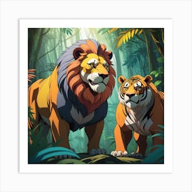 Illustration Of A Majestic Lion Fearsome Tiger And Robust Bear Standing Together In The Dense Jung 603007676 (1) Art Print