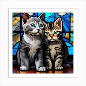 Cat, Pop Art 3D stained glass cat 2 kittens limited edition 27/60 Art Print