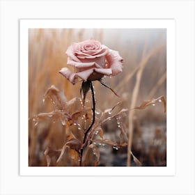 Pink Rose In A Rain Art Print