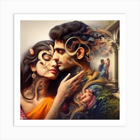 Woman And A Man Kissing Art Print