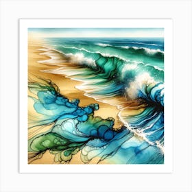 Alcohol Ink Sandy Beach with Surf Up 2 Art Print