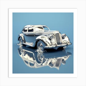 Silver Car On Blue Background Art Print