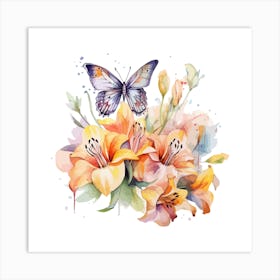 Watercolor Lily And Butterfly Art Print Art Print