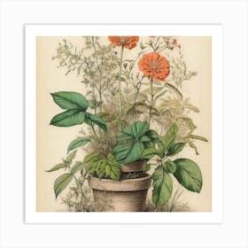 Orange Flowers In A Pot,wall art Art Print