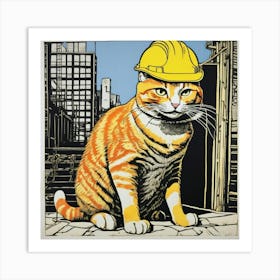 Orange Cat In Hardhat Art Print