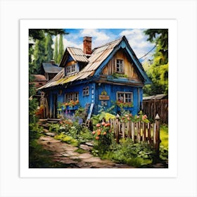 Blue Cottage Art Print