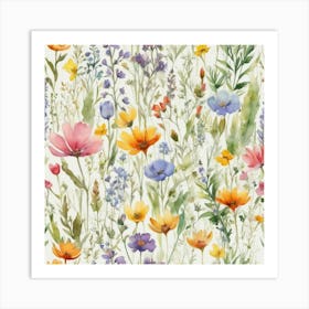 Watercolor Wildflowers In The Meadow Art Print (2) Art Print