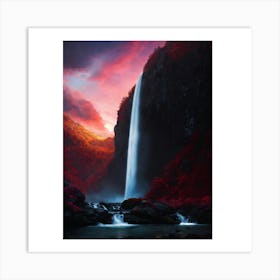 Waterfall At Sunset Art Print