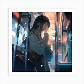 Girl In A Bus Art Print