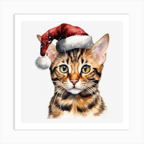 Bengal Cat In Santa Hat 4 Art Print