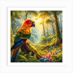 Sun Conure in Beautiful Forest 2 Art Print