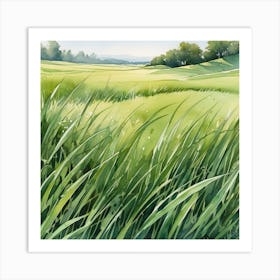 Watercolor Of A Green Field Art Print