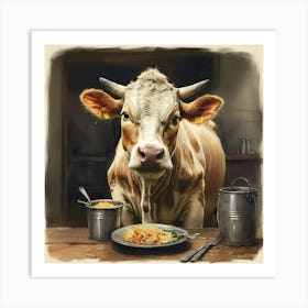 Cow With Pasta Art Print