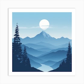 Misty mountains background in blue tone 54 Art Print