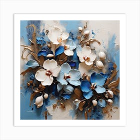 Pattern with blue Orchid flowers 3 Art Print