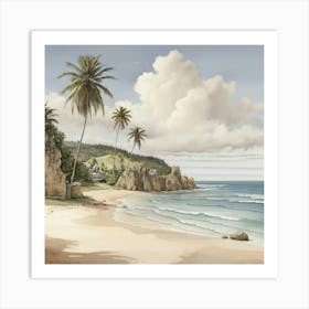 Beach Scene With Palm Trees 1 Art Print