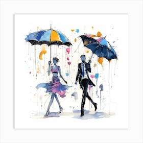 Couple With Umbrellas Art Print