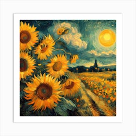 Sunflowers At Night Art Print