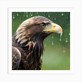 Golden Eagle In The Rain Art Print