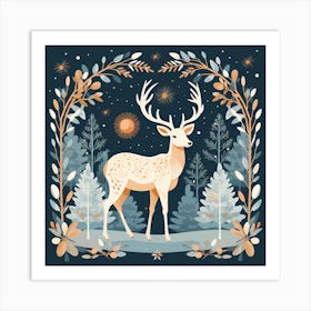Winter Deer In The Forest Art Print