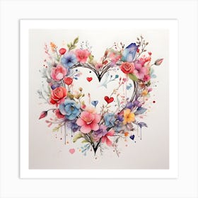 Watercolor Heart Of Flowers 2 Art Print