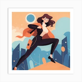 Illustration Of A Woman Running Art Print