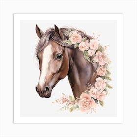 Horse Head With Flowers 3 Art Print