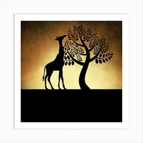 Giraffe And Tree Art Print