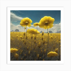 Yellow Flowers In Field With Blue Sky Sf Intricate Artwork Masterpiece Ominous Matte Painting Mo (2) Art Print