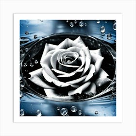 Black And White Rose In Water Art Print