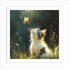 Cat With A Butterfly Art Print